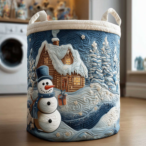 Snowy Cottage Winter Quilted Laundry Basket NCU0HTT039