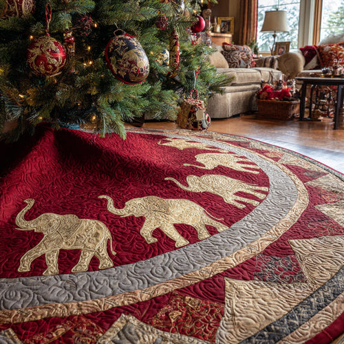 Snowy Elephant Christmas Quilted Tree Skirt NCU0DV1429