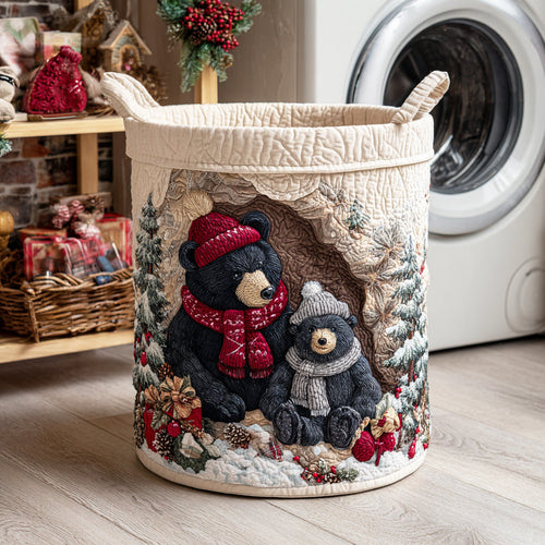 Snowy Forest Bear Quilted Laundry Basket NCU0NTD1028