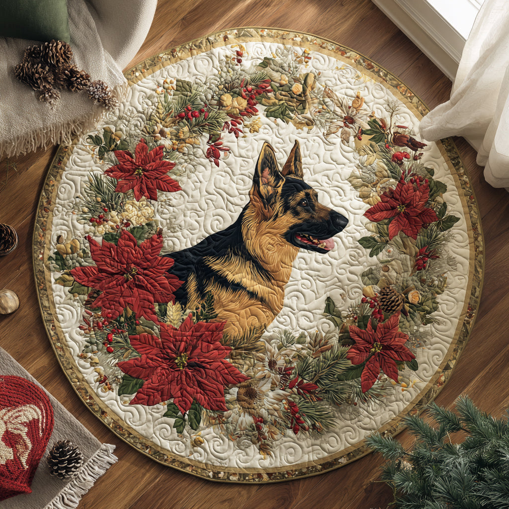 Snowy German Shepherd Dream Quilted Round Mat NCU0DV1112