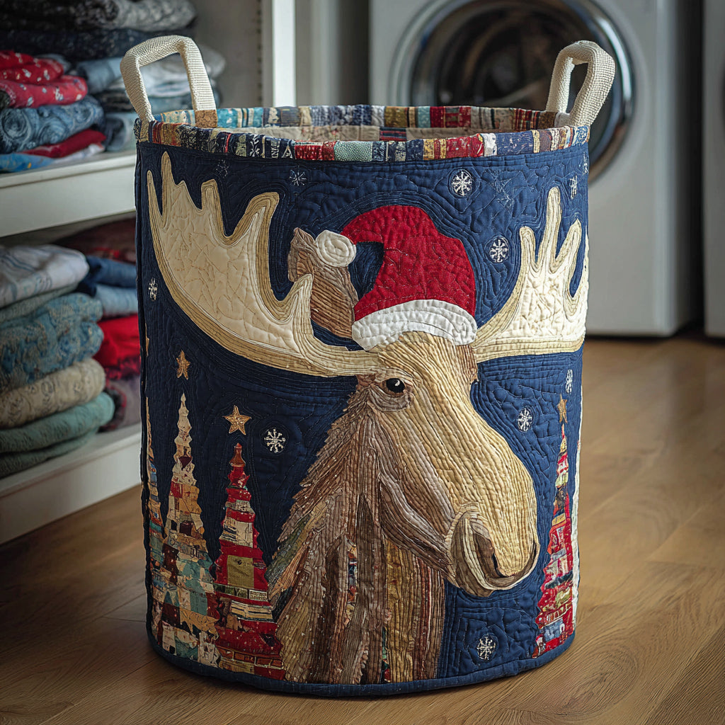 Plaid Moose Quilted Laundry Basket NCU0HNH282