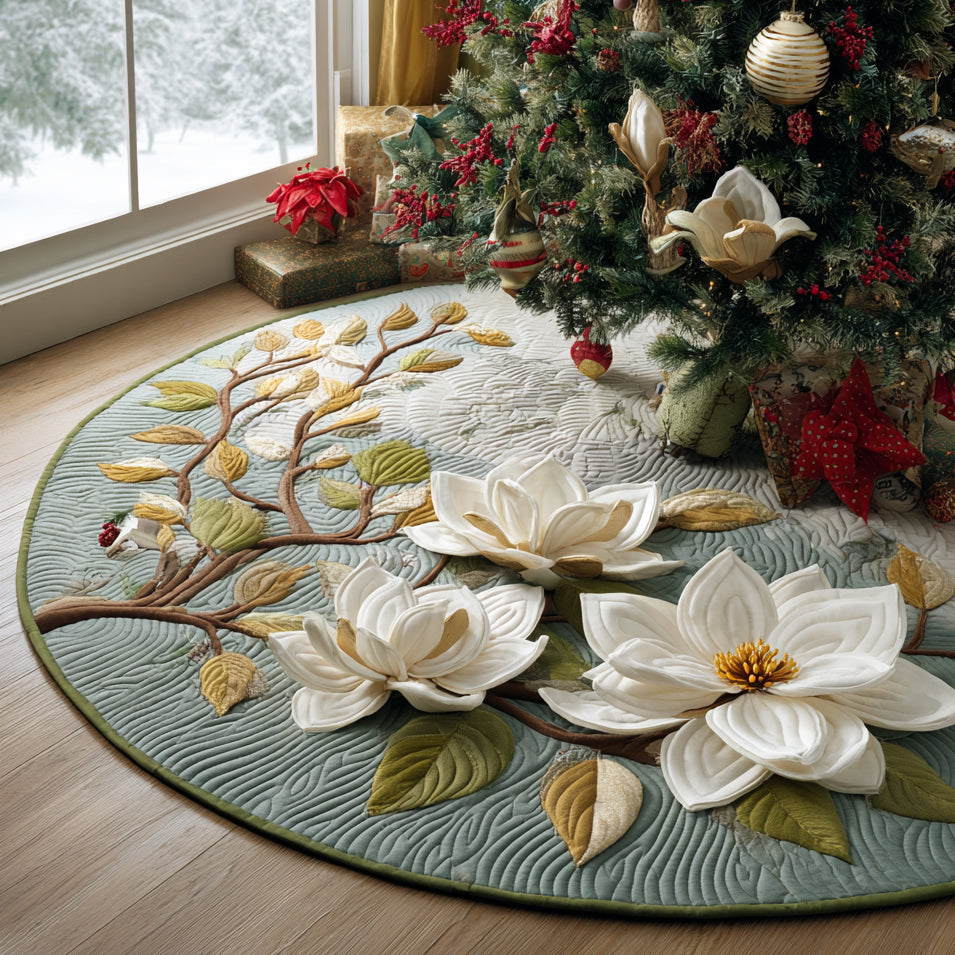 Snowy Petals Christmas Quilted Tree Skirt NCU0DV1383