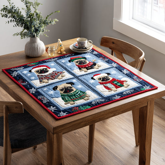 Snowy Pug Wonder Quilted Table Topper NCU0HNH214