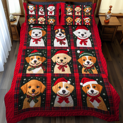 Snowy Puppy Cuddles 3-Piece Quilted Bedding Set NCU0VL630