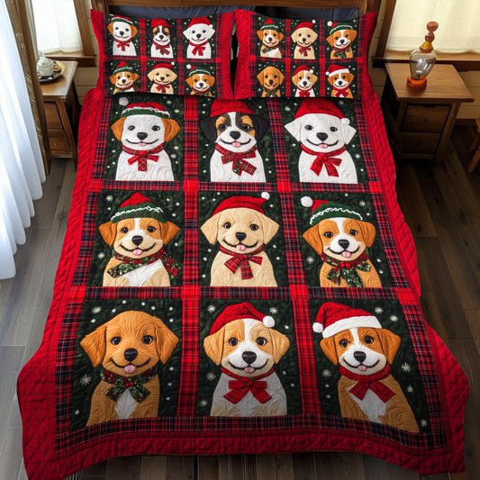 Snowy Puppy Cuddles 3-Piece Quilted Bedding Set NCU0VL630