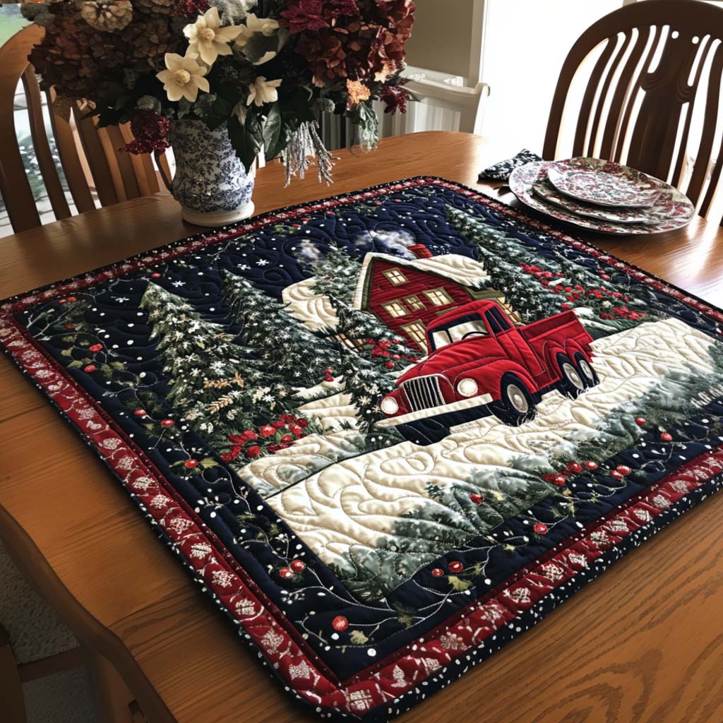 Snowy Red Truck Quilted Table Topper NCU0NNT1532