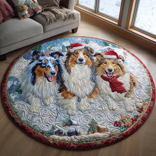 Snowy Sheltie Quilted Round Mat NCU0DV1562
