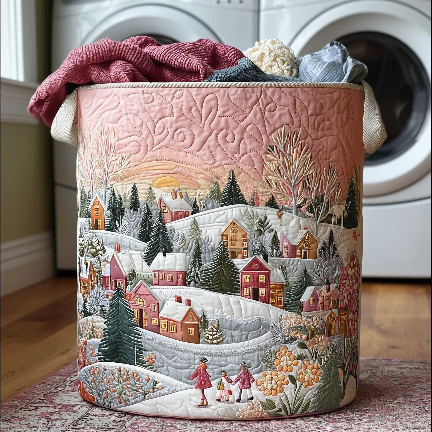 Snowy Town Quilted Laundry Basket NCU0HTT008