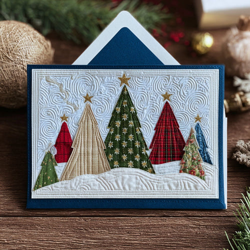 Snowy Tree Gathering Quilted Fabric Postcard NCU0PTT2359