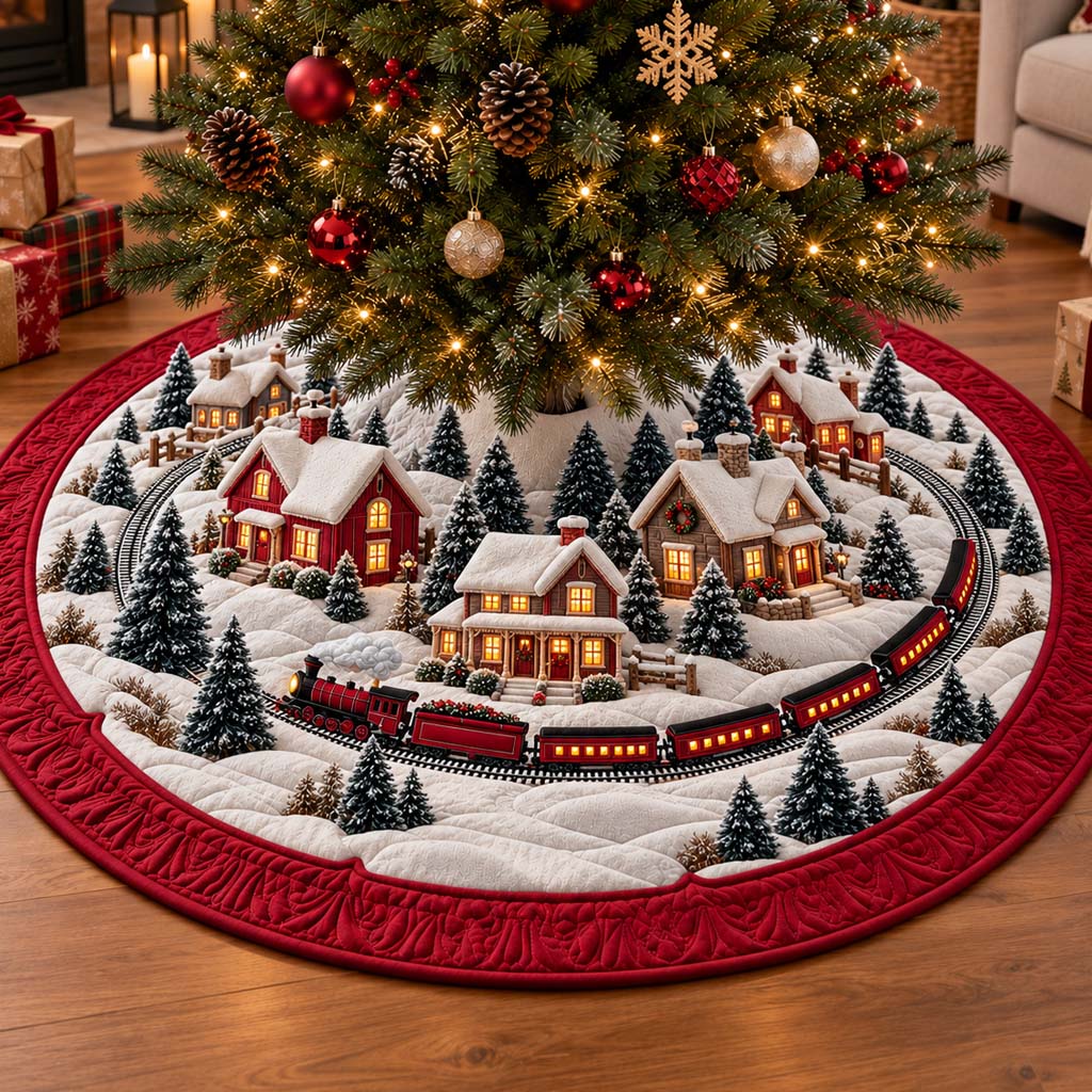 Snowy Village Christmas Quilted Tree Skirt NCU0HNH1278