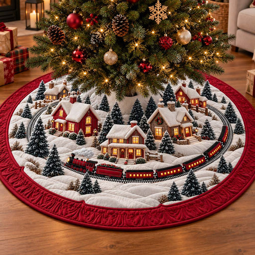 Snowy Village Christmas Quilted Tree Skirt NCU0HNH1278