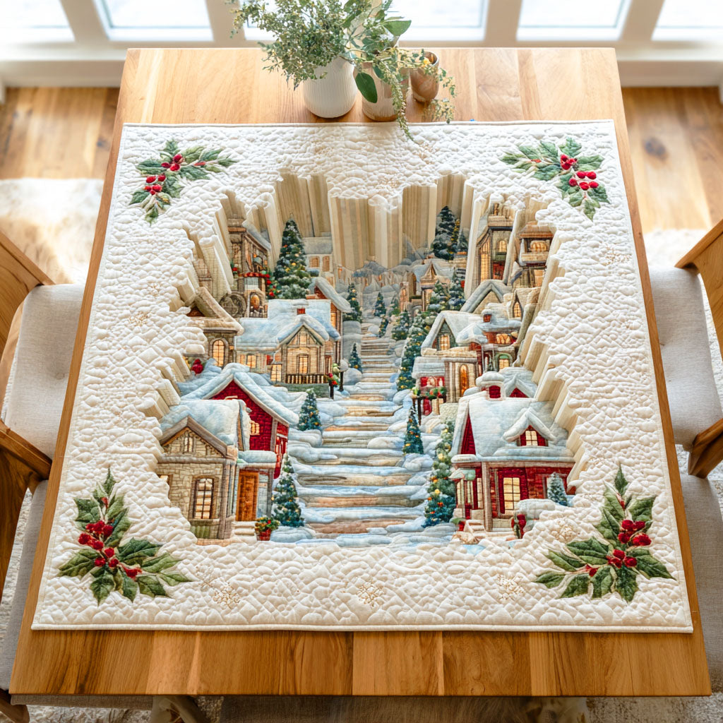 Snowy Village Steps Quilted Table Topper NCU0NTD509 – Quiltnest