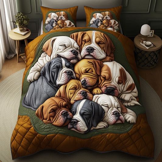 Snuggling Bulldogs 3-Piece Quilted Bedding Set NCU0PTT437