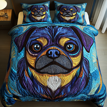 Snuggly Pug Smiles 3-Piece Quilted Bedding Set NCU0DK2112