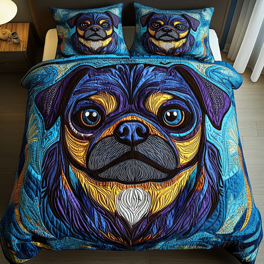 Snuggly Pug Smiles 3-Piece Quilted Bedding Set NCU0DK2112