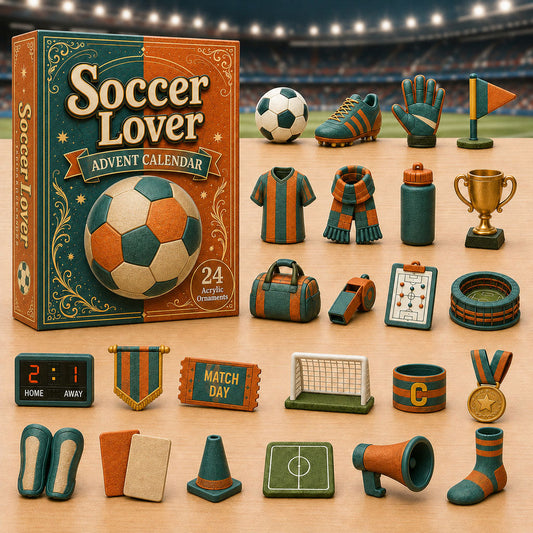 CHRISTMAS KICKOFF 40% OFF - Soccer Theme Orange Advent Calendar 2026 - 24-Day Festive Countdown, Acrylic Charms Blind Box - Gift For Soccer Lovers