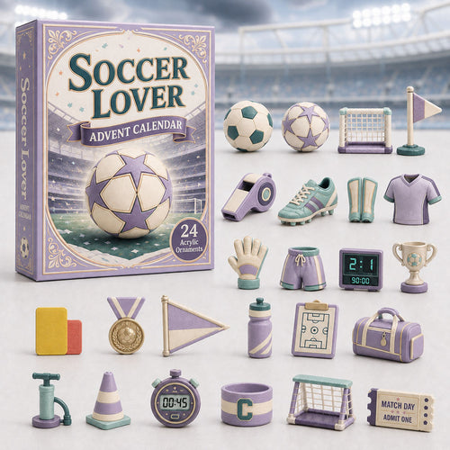 CHRISTMAS KICKOFF 40% OFF - Soccer Theme Purple Advent Calendar 2026 - 24-Day Festive Countdown, Acrylic Charms Blind Box - Gift For Soccer Lovers
