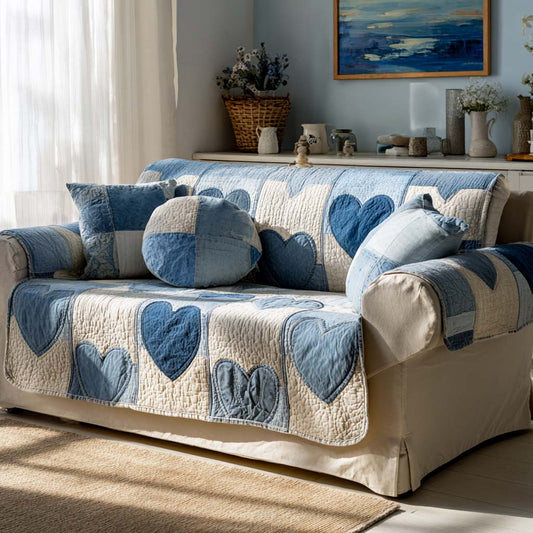 Soft Blue Love Lane Quilted Sofa Cover NCU0NXD1386