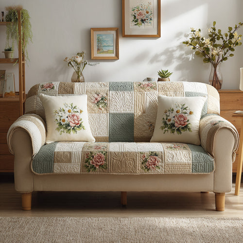 Soft Vintage Blocks Quilted Sofa Cover NCU0LDH734