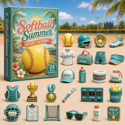CHRISTMAS KICKOFF 40% OFF - Softball Summer Advent Calendar 2026 - 24-Day Festive Countdown, Acrylic Charms Blind Box - Gift For Softball Lovers AC0HA074
