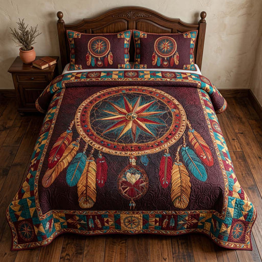 Southwest Compass Dreamcatcher 3-Piece Quilted Bedding Set NCU0DQQ0721
