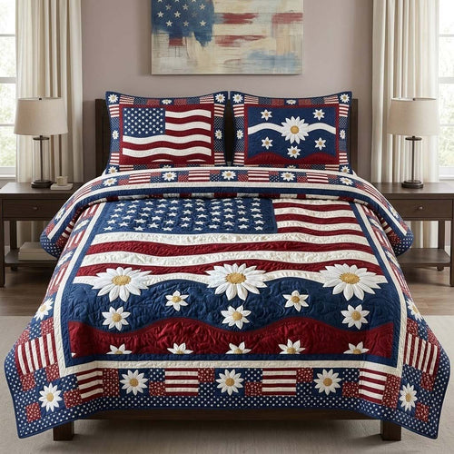Spangled Daisies 3-Piece Quilted Bedding Set NCU0DQQ0587