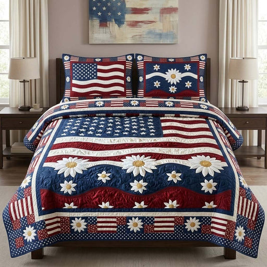 Spangled Daisies 3-Piece Quilted Bedding Set NCU0DQQ0587