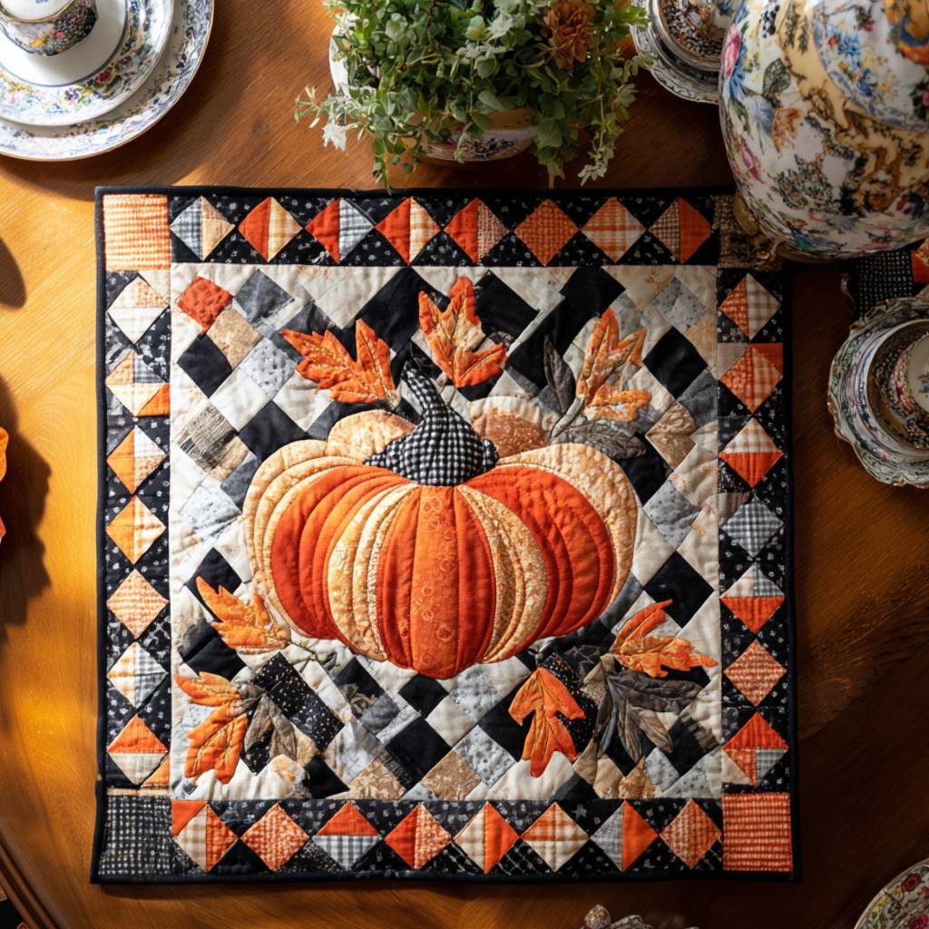 Spiced Pumpkin Pie Quilted Table Topper NCU0PTT855