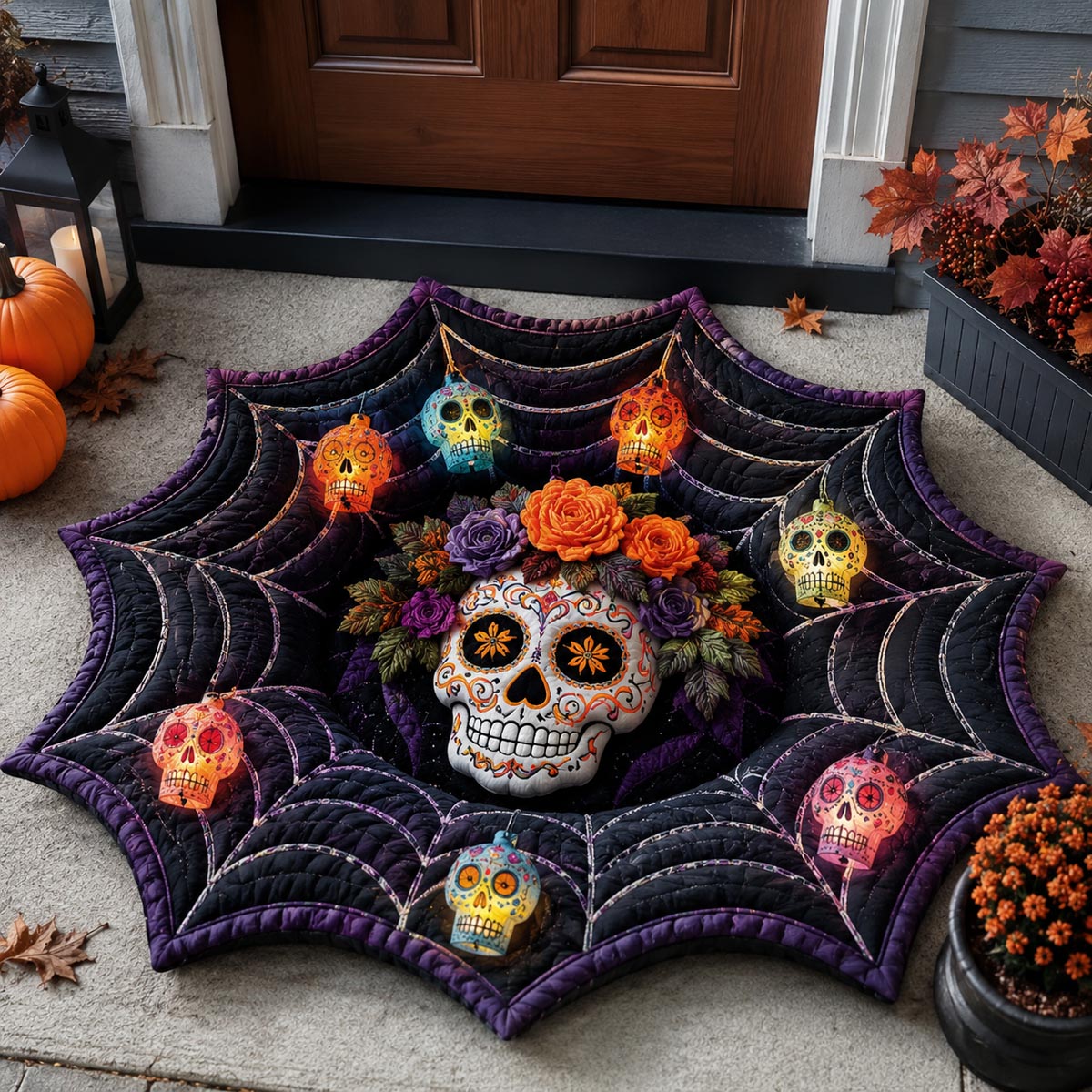 Spider Skull Bloom Custom Shape Doormat NCU0DV2314