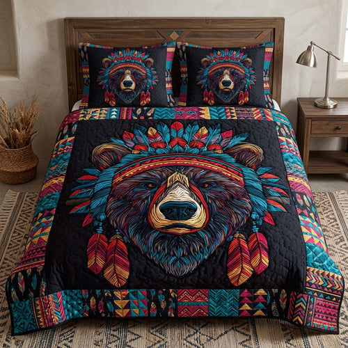 Spirit Bear Midnight 3-Piece Quilted Bedding Set NCU0DQQ0712