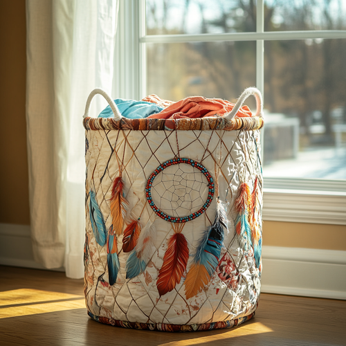 Spirit Feathers Quilted Laundry Basket NCU0PVL389