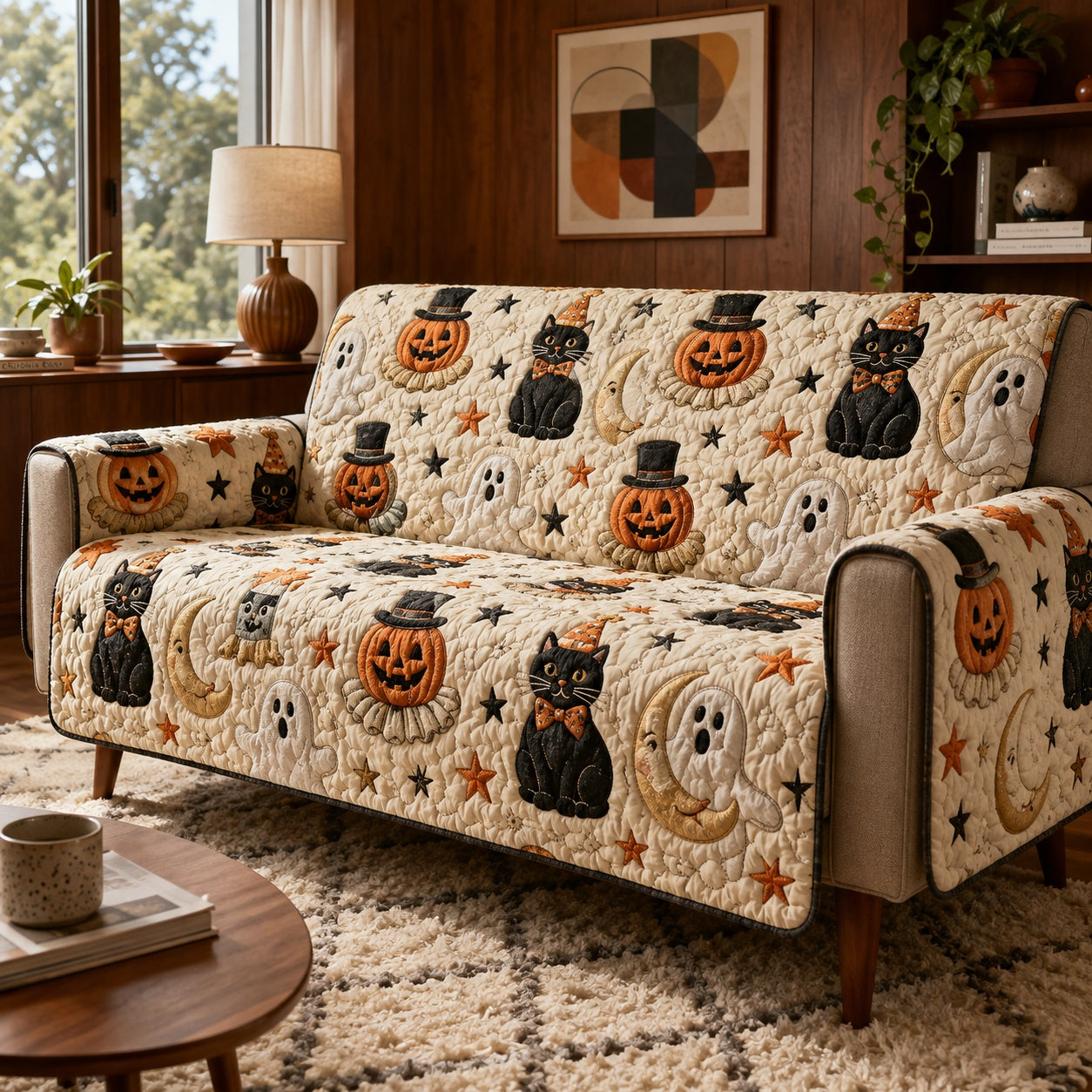 Spooky Ghosts Quilted Sofa Cover NCU0PVL944