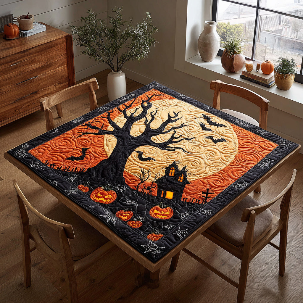 Spooky Halloween Castle Quilted Table Topper NCU0HNH254
