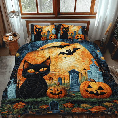 Spooky Halloween Cat 3-Piece Quilted Bedding Set NCU0PD632