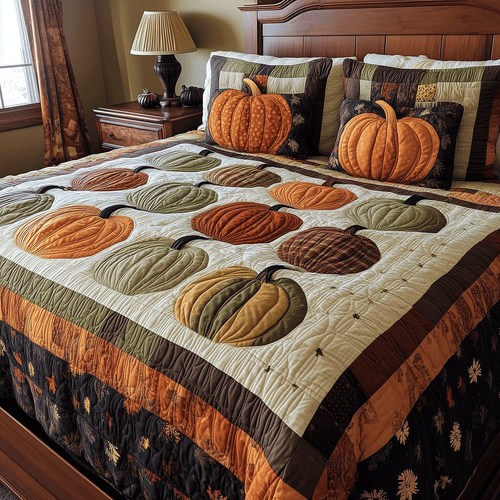 Spooky Pumpkin 3-Piece Quilted Bedding Set NCU0TH1967