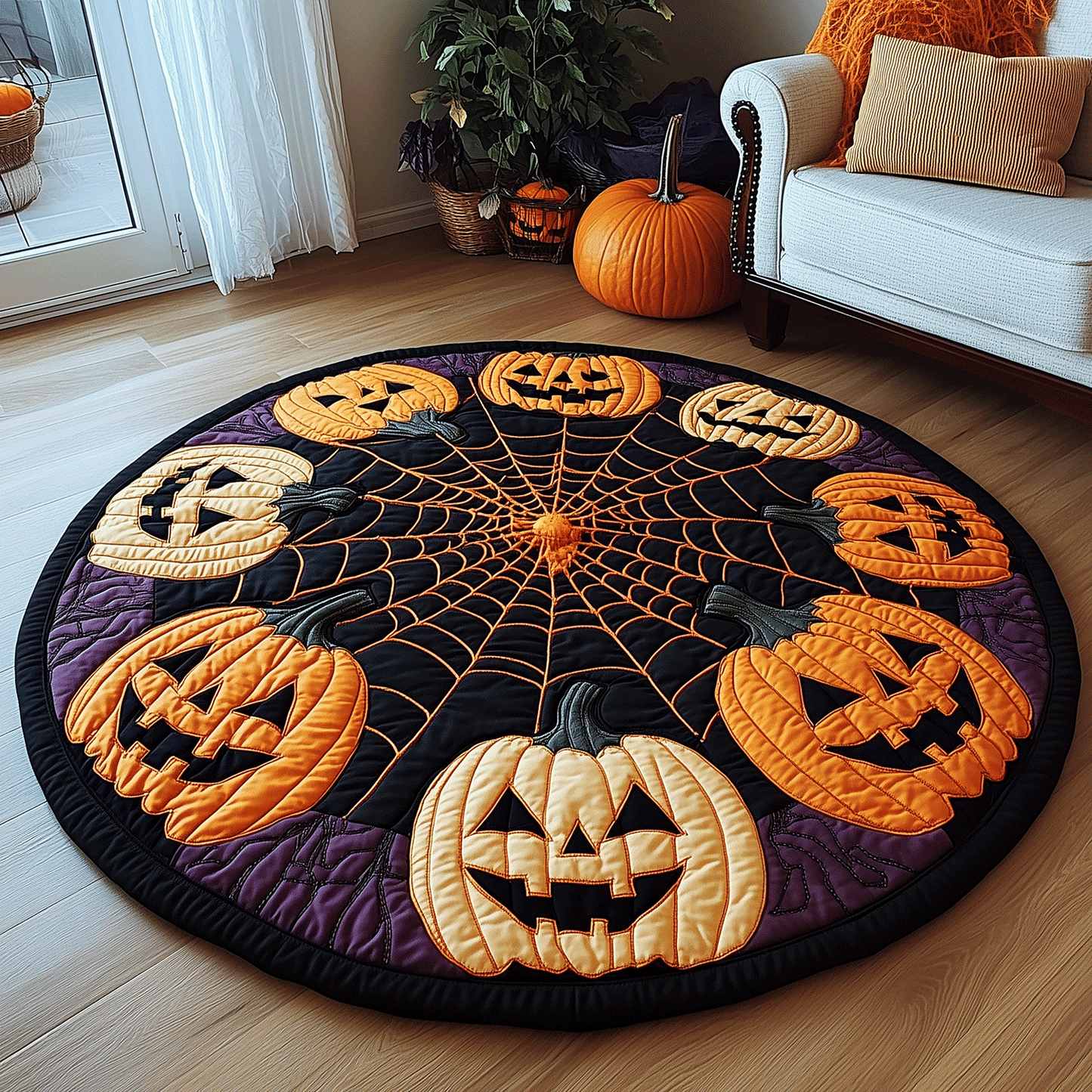 Spooky Pumpkin Quilted Round Mat NCU0TH1907