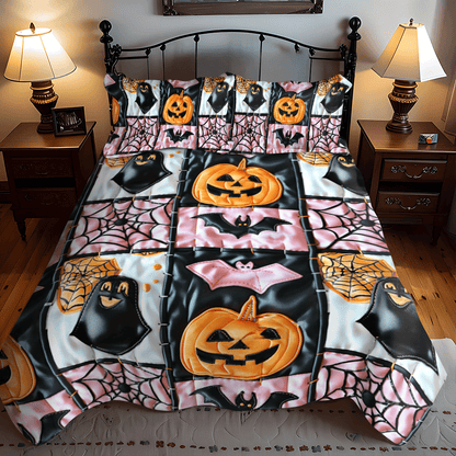Spooky Skeleton Halloween 3-Piece Quilted Bedding Set NCU0PD806
