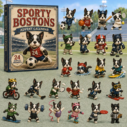 CHRISTMAS KICKOFF 40% OFF - Sporty Bostons Advent Calendar 2026 - 24-Day Festive Countdown, Acrylic Charms Blind Box - Gift For Boston Terrier Lovers AC0NT109