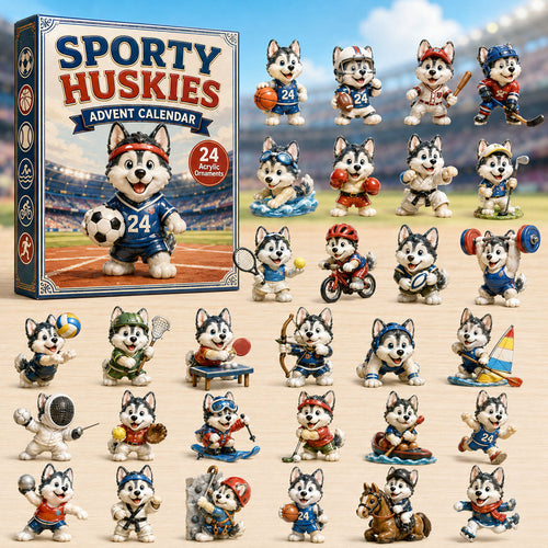 CHRISMAST KICKOFF 40% OFF - Sporty Huskies Advent Calendar 2026 - 24-Day Festive Countdown, Acrylic Charms Blind Box - Gift For Husky Lovers AC0HA100
