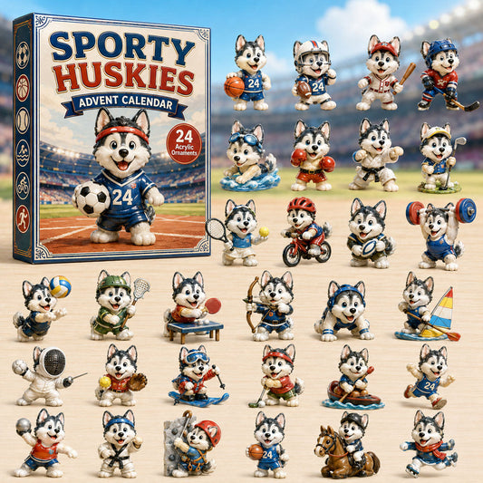 CHRISMAST KICKOFF 40% OFF - Sporty Huskies Advent Calendar 2026 - 24-Day Festive Countdown, Acrylic Charms Blind Box - Gift For Husky Lovers AC0HA100