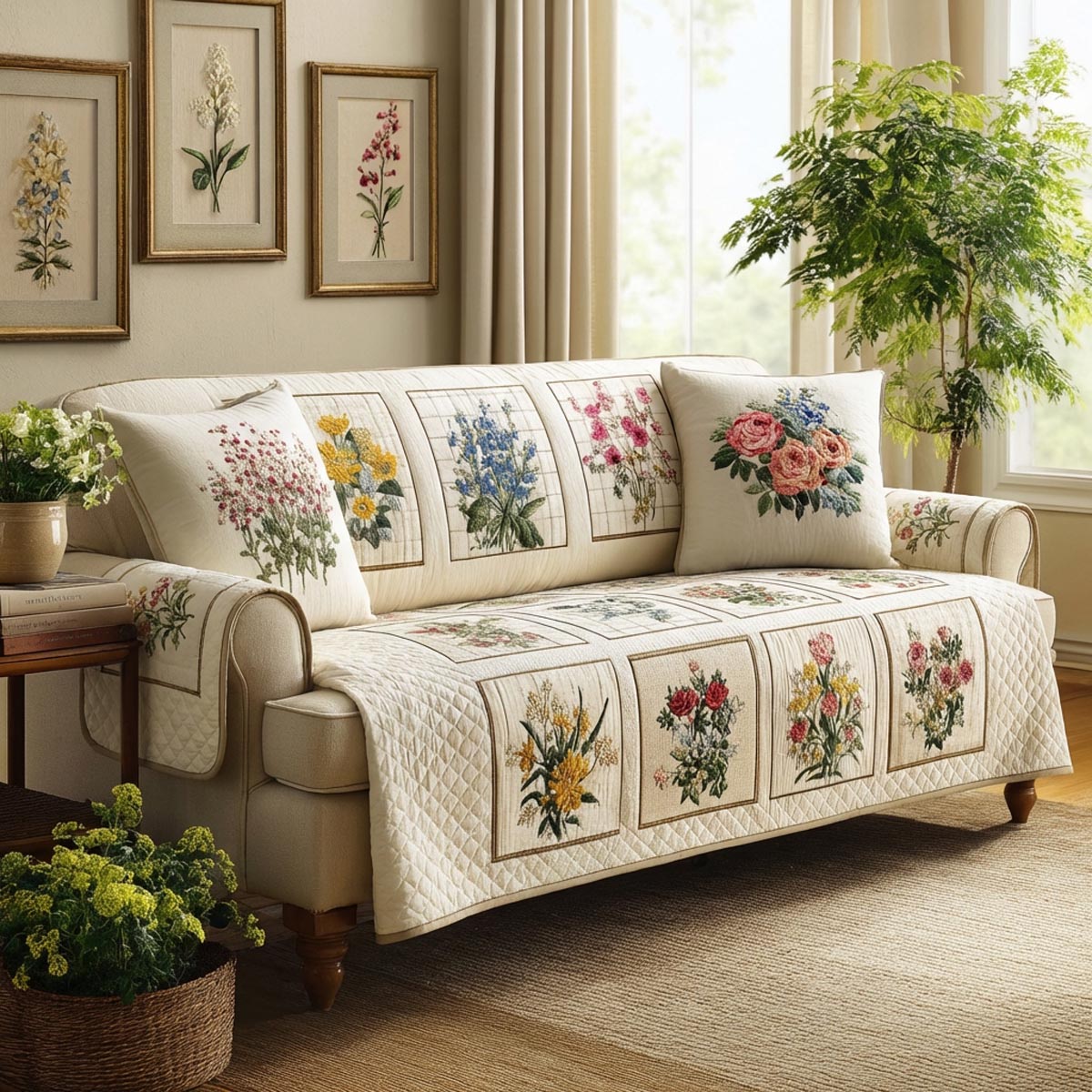 Spring Bloom Quilted Sofa Cover NCU0DV1976