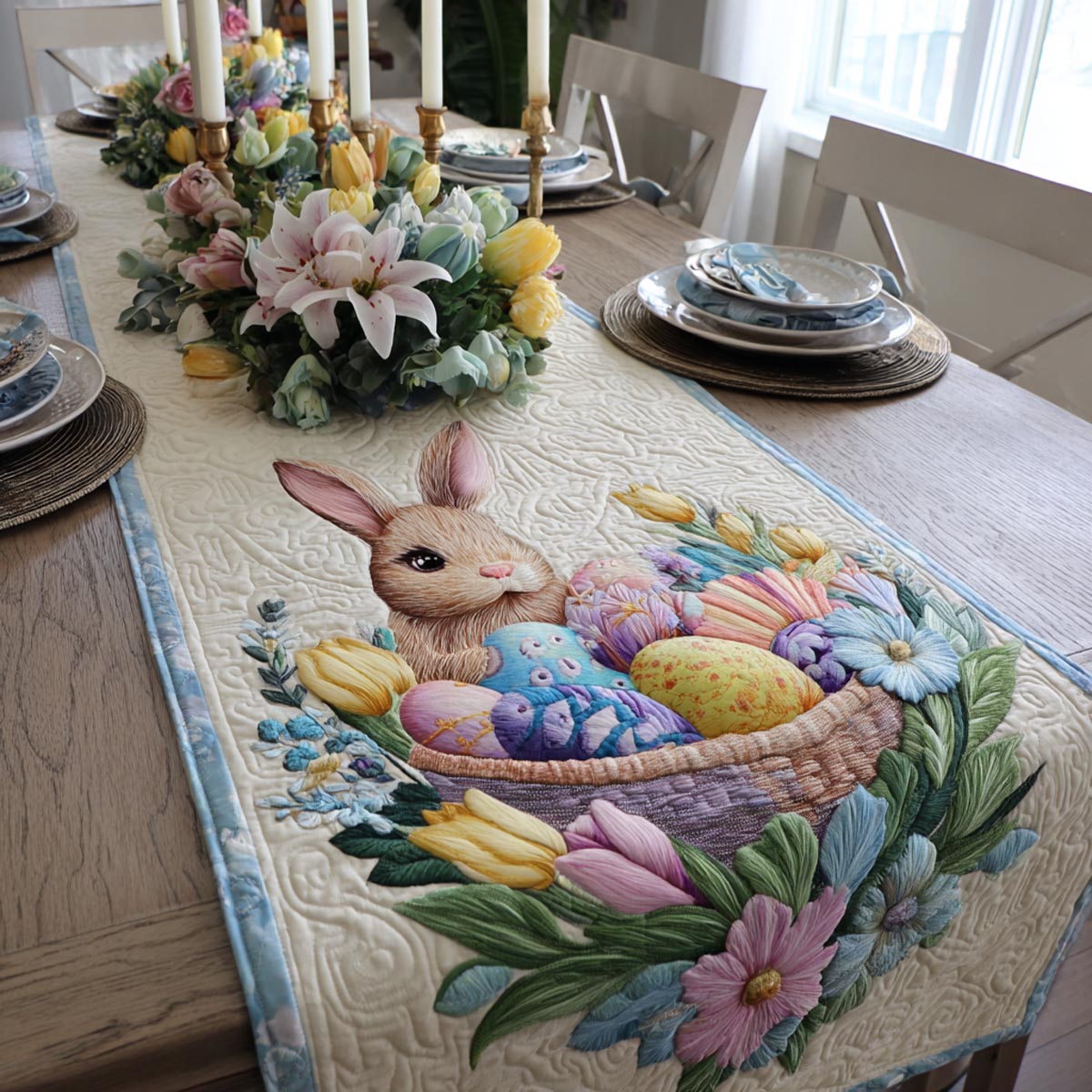 Spring Bunnies Quilted Table Runner NCU0DV2013