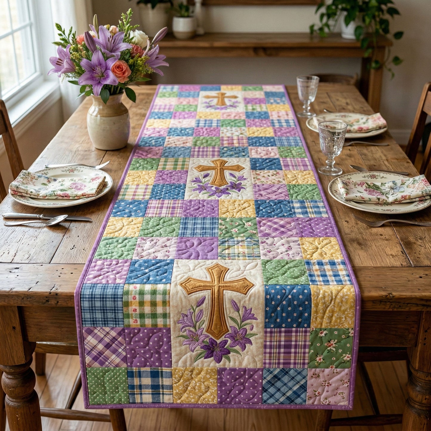 Spring Cross Quilted Table Runner NCU0NNT3044