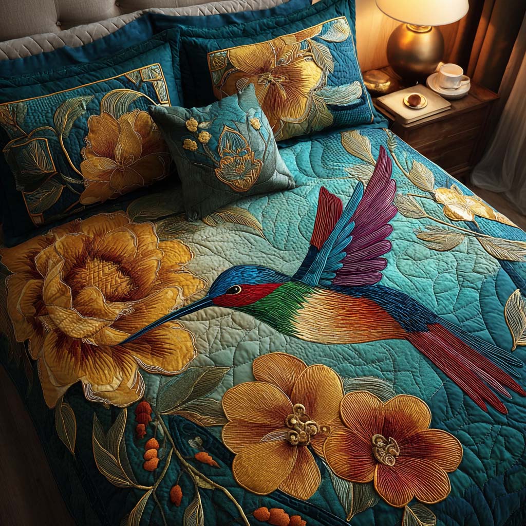Hummingbird 3-Piece Quilted Bedding Set NCU0QN049