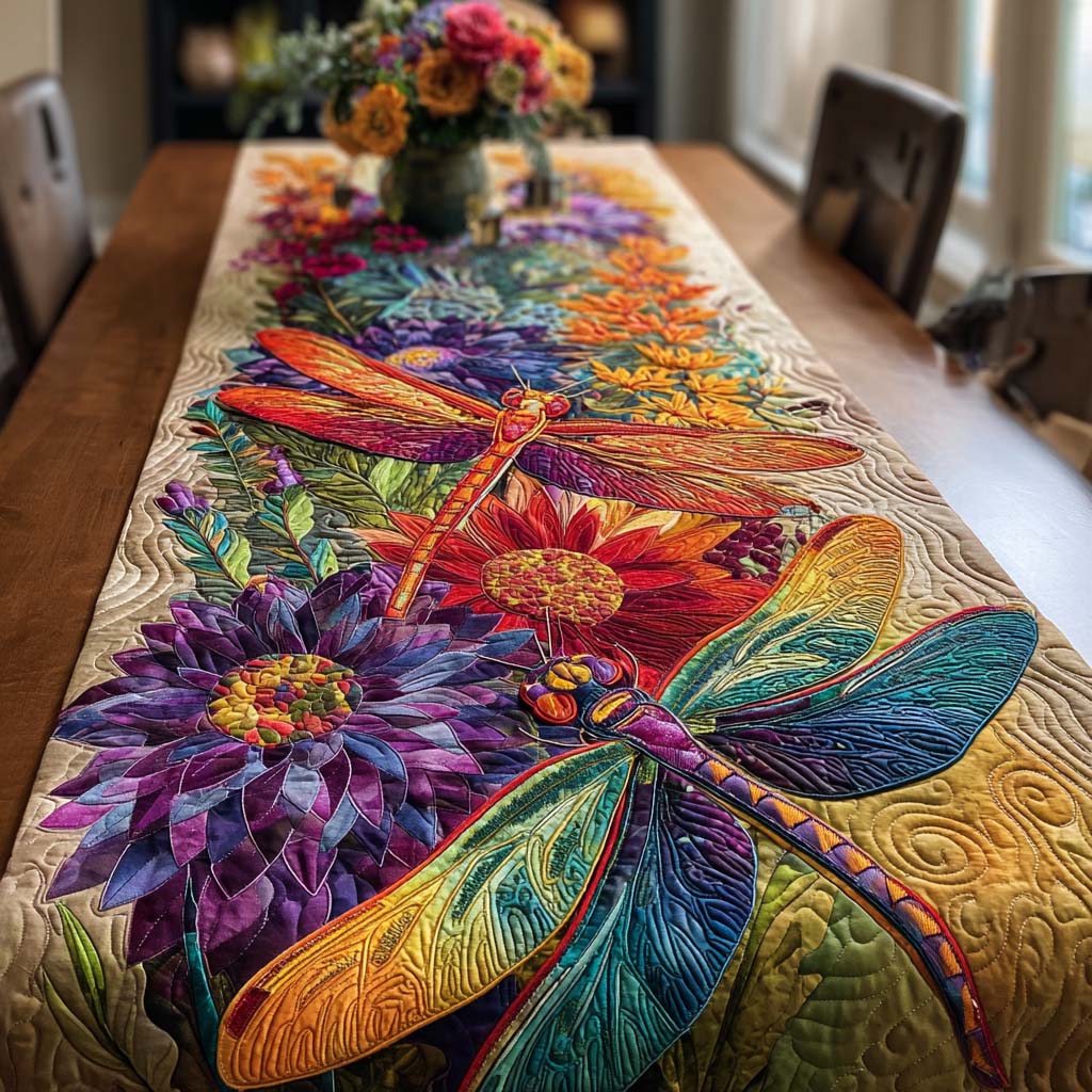 Spring Dragonfly Quilted Table Runner NCU0NNT2572