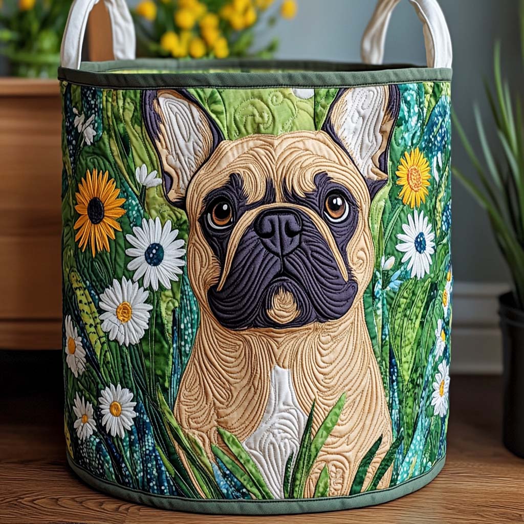 Spring Garden Frenchie Quilted Laundry Basket NCU0NXD550