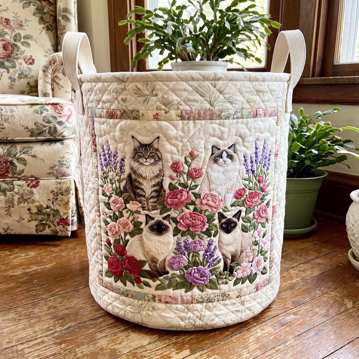 Spring Garden Gathering Quilted Laundry Basket NCU0DV2347