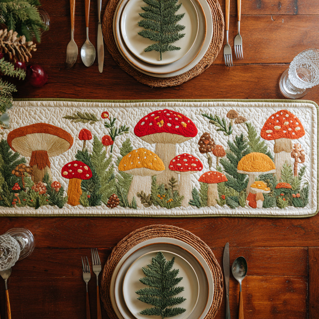 Spring Mushroom Quilted Table Runner NCU0HNH607