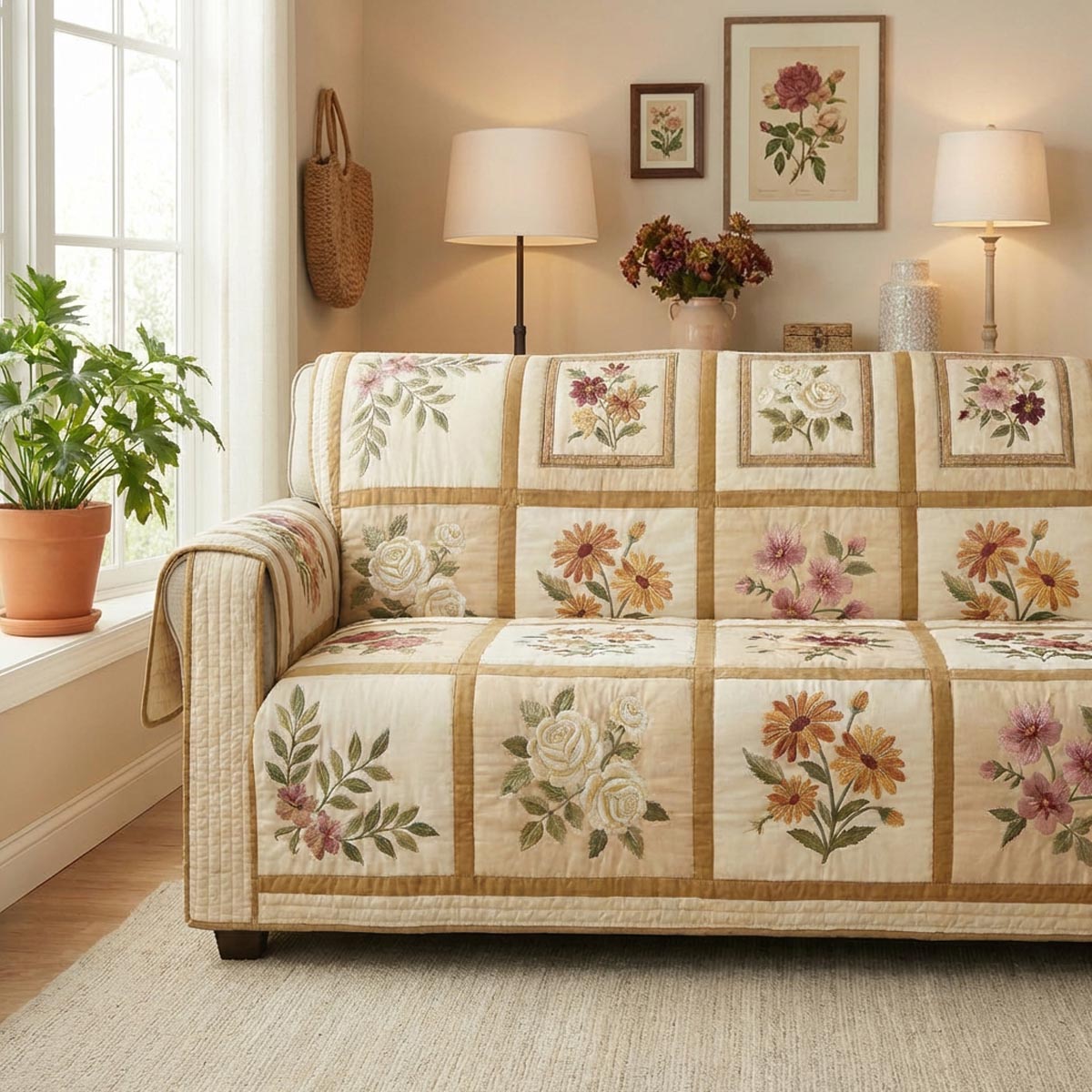 Spring Petals Quilted Sofa Cover NCU0DV1983