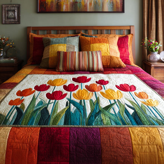 Spring Tulip Meadow Quilted Blanket NCU0LDH849